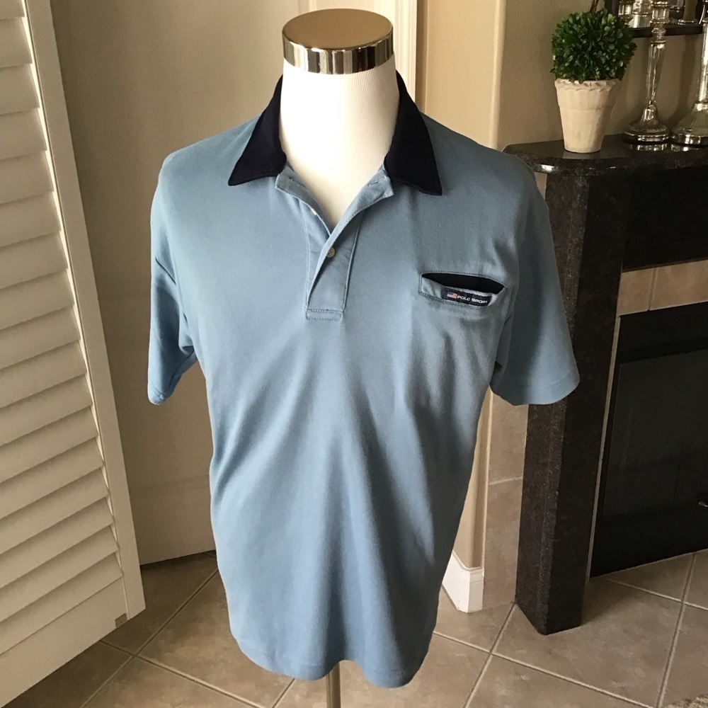 Ralph Lauren Polo Sport Shirt Men’s Large Vintage Blue All Cotton Soft Knit - Picture 11 of 16